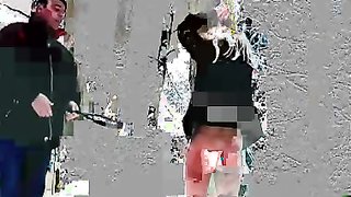 Painful winter spanking with an almost naked blonde doll