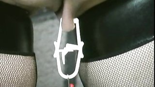 Beauty BBW in leather corset shows off her pink shaved pussy