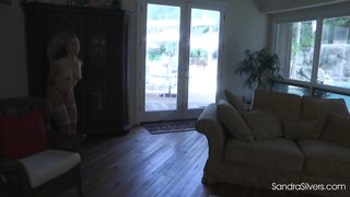 Stunning big-boobed lady with red gag in mouth likes her master