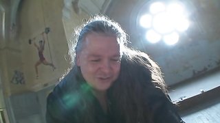 Awesome redhead lady with big boobs and corset trained in the castle