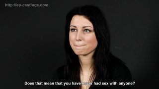 Brunette amateur comes to BDSM audition and gets naked