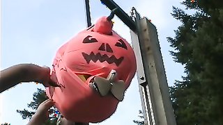 Making an alive scarecrow out of a fat ass MILF