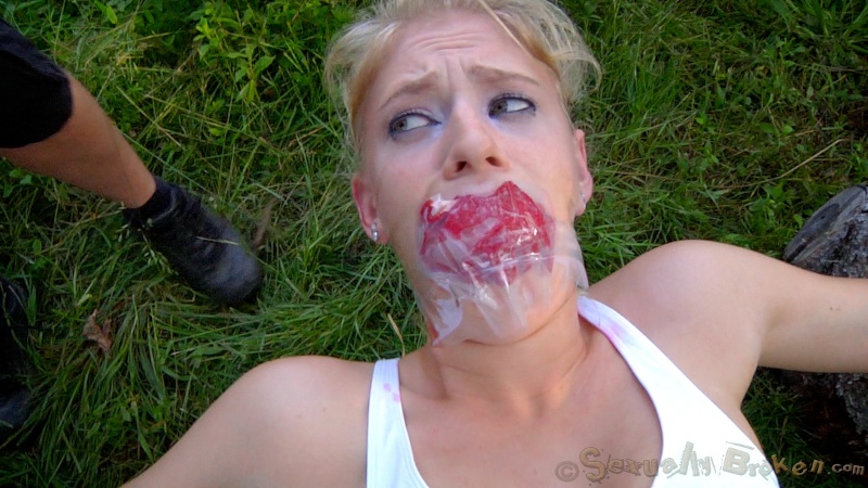 Forest throat and pussy abuse for a young blonde teen