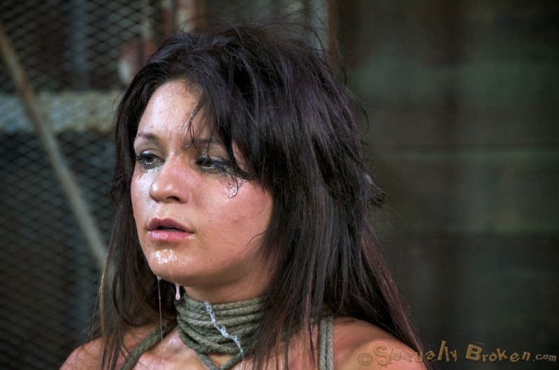 Brutal tit bondage for an innocent brunette