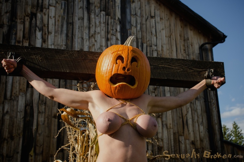 Sex toy with huge boobs abused on the Halloween