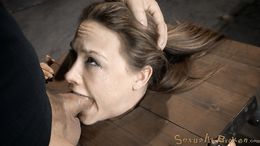 Cuffed cutie enjoys hardcore face-fucking