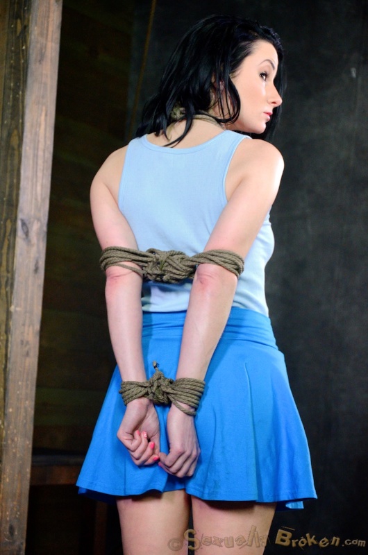 Master is gagging sub girl's mouth with his dick