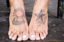 Awesome oiled ebony and a white cock in her mouth