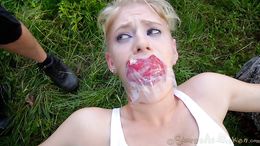 Obedient young hooker gets humiliated in the forest